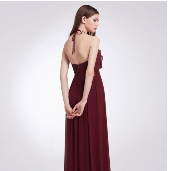 Halter Ruffles Adjustable Bridesmaids Dress - Picture 6 of 7